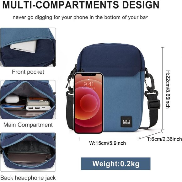 Mini Crossbody Bag Nylon Lightweight Small Messenger Compact Unisex - Picture 3 of 9